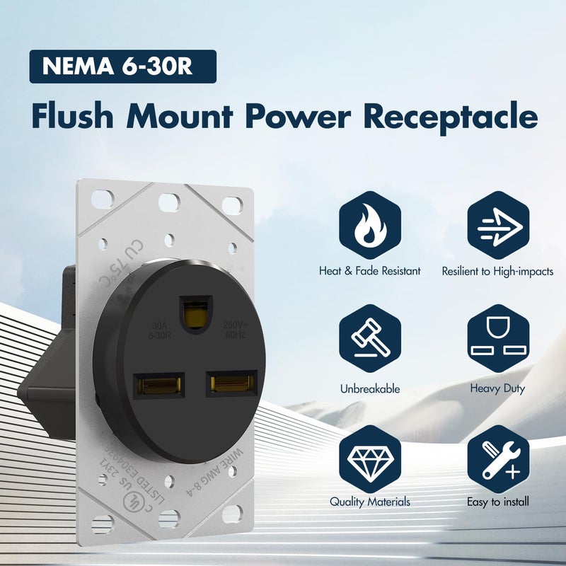 micmi NEMA 6-30R Power Outlet, 50 Amp 250V Heavy-Duty 50A Receptacle, for Welders, Plasma Cutters, Electric Ranges, Dryers, and More UL Listed (NEMA 6-30R) - Image 2